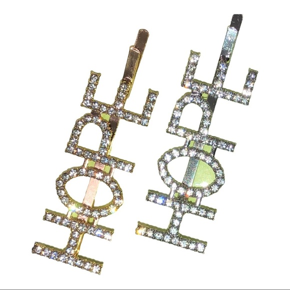 4piece-pearls & gems monogrammed glitter hair clips LOVE & KISS-mix n match FREE - Picture 7 of 12